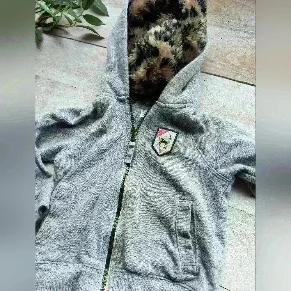 Carter's Faux Fur Leopard Print Zip Up Hooded Sweatshirt Jacket Girls Toddler 2T